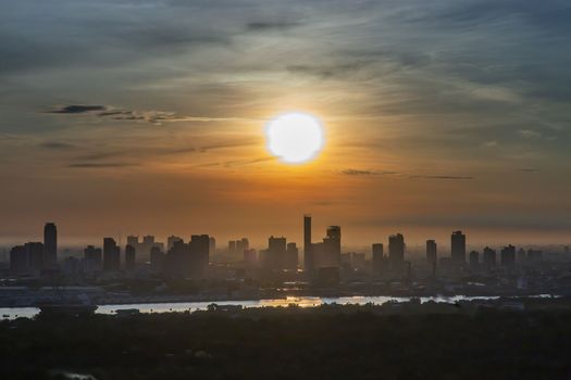 Bangkok, Thailand - Jun 28, 2020 : Beautiful city view of Bangkok before the sunset creates relaxing feeling for the rest of the day. Selective focus.