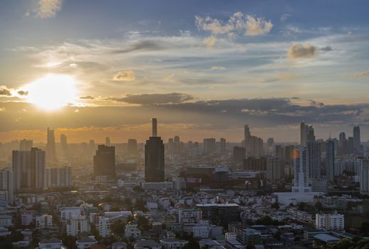 Bangkok, Thailand - Jun 30, 2020 : Beautiful city view of Bangkok before the sunset creates relaxing feeling for the rest of the day. Selective focus.