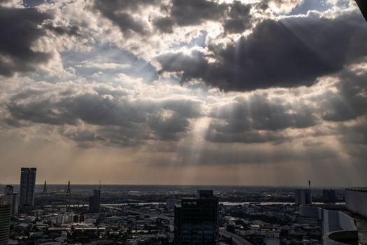 Bangkok, Thailand - Nov 21, 2019 : Sky view of Bangkok afternoon view with skyscraper in the business district in Bangkok, City View Urban Downtown Business District Concept.
