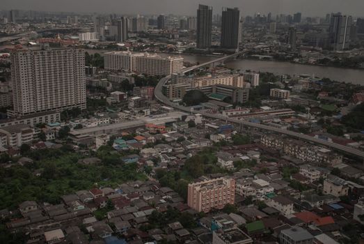 Bangkok, Thailand - Oct 05, 2019 : Aerial view of Bangkok skyscraper buildings at afternoon. Landscape photo.