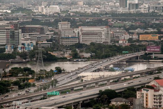 Bangkok, Thailand - Oct 05, 2019 : Aerial view of Bangkok skyscraper buildings at afternoon. Landscape photo.