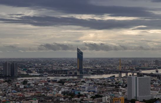 Bangkok, thailand - Sep 20, 2020 : Beautiful city view of Bangkok Before the rain at sunset creates relaxing feeling for the rest of the day. Selective focus.