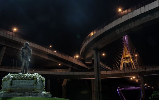 Samutprakan, thailand -  jun, 2019 : Beautiful twilight scenes of The Bhumibol Bridge,also known as the Industrial Ring Road Bridge. The bridge crosses the Chao Phraya River.