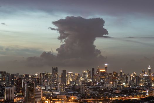 Bangkok, thailand - Sep 13, 2020 : Bangkok downtown cityscape with skyscrapers at night give the city a modern style. Selective focus.