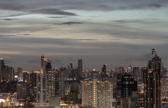 Bangkok, thailand - Sep 13, 2020 : Bangkok downtown cityscape with skyscrapers at night give the city a modern style. No focus, specifically.