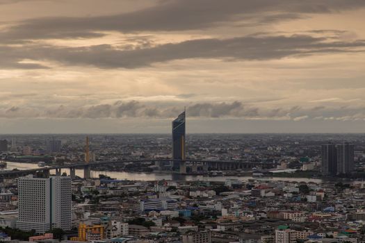 Bangkok, thailand - Sep 20, 2020 : Beautiful city view of Bangkok Before the rain at sunset creates relaxing feeling for the rest of the day. Selective focus.