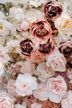 Close-up of wedding flowers.Background of pink and white roses.