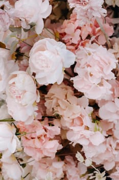 Close-up of wedding flowers.Background of pink and white roses.