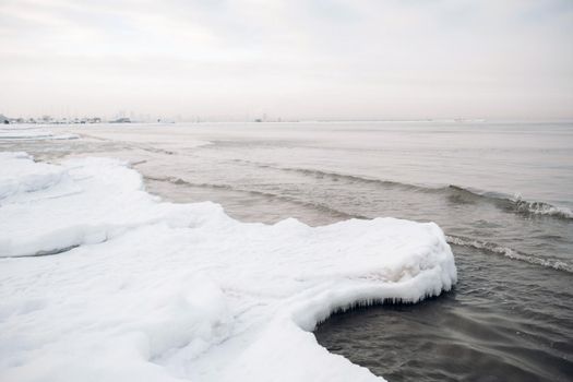 The winter promenade of the Baltic sea near Tallinn. Winter near the Baltic States on the seashore.Baltics in winter.