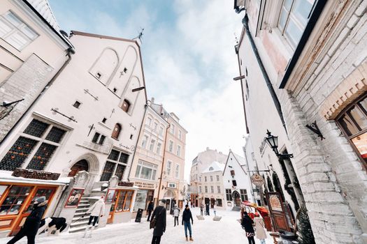 January 27, 2019.Tallinn, Estonia.Winter view of the old town of Tallinn.Snow-covered city on the Baltic sea coast. Edition.