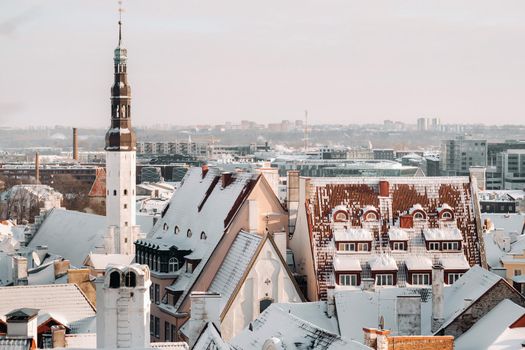 Winter View of the old town of Tallinn.Snow-covered city near the Baltic sea. Estonia