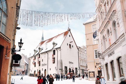 January 27, 2019.Tallinn, Estonia.Winter view of the old town of Tallinn.Snow-covered city on the Baltic sea coast. Edition.