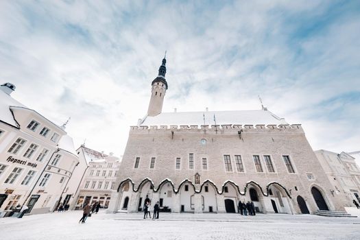 January 27, 2019.Tallinn, Estonia.Winter view of the old town of Tallinn.Snow-covered city on the Baltic sea coast. Edition.