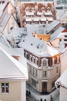 Winter View of the old town of Tallinn.Snow-covered city near the Baltic sea. Estonia