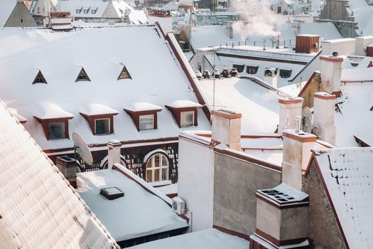 Winter View of the old town of Tallinn.Snow-covered city near the Baltic sea. Estonia