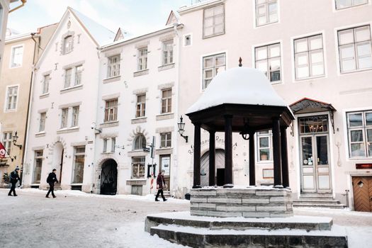 January 27, 2019.Tallinn, Estonia.Winter view of the old town of Tallinn.Snow-covered city on the Baltic sea coast. Edition.