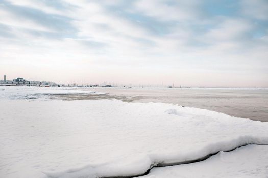 The winter promenade of the Baltic sea near Tallinn. Winter near the Baltic States on the seashore.Baltics in winter.