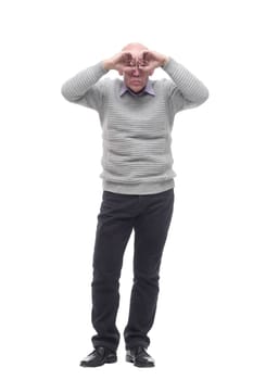 in full growth. charismatic man in a white jumper . isolated on a white background.