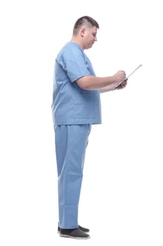 male doctor with a clipboard . isolated on a white background.