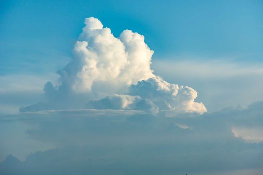 White-gray puff clouds high in the sky, summer view