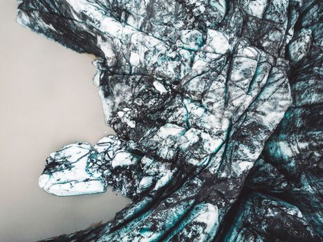 Top down view of Langjokull glacier, Vatnajokull National Park in Iceland. Autumn time in Iceland, meltwater from the glacier. Glacier land. High quality photo