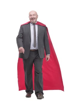 in full growth. confident businessman in a superhero Cape. isolated on a white background.