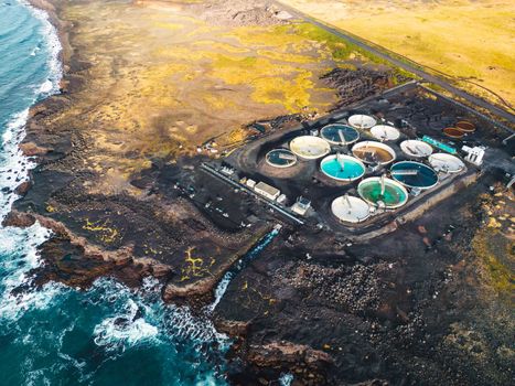 Fish farm by the sea in Iceland.