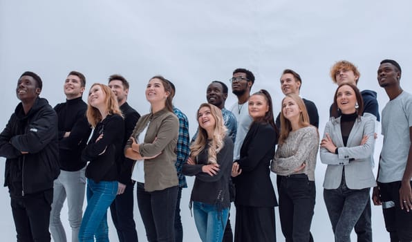 group looking up for inspiration - isolated over white background