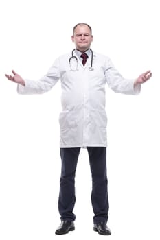 in full growth. male paramedic with a stethoscope. isolated on a white background.