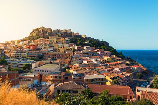 Panoramic view of the medieval city of Castelsardo in Sardinia, Italy