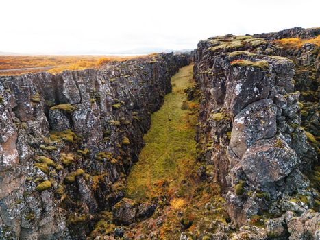 Aerial view of Thingvellir National Park - famous area in Iceland right on the spot where the Atlantic tectonic plates meets. UNESCO World Heritage Site, western Iceland, and site of the Althing. High quality photo