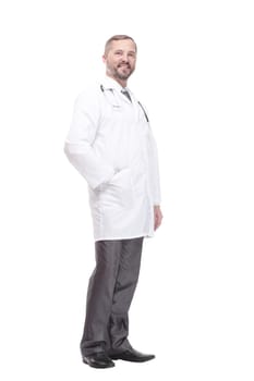 full-length. Mature male doctor. isolated on a white background.