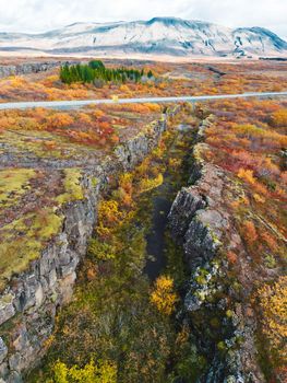 Aerial view of Thingvellir National Park - famous area in Iceland right on the spot where the Atlantic tectonic plates meets. UNESCO World Heritage Site, western Iceland, and site of the Althing. High quality photo