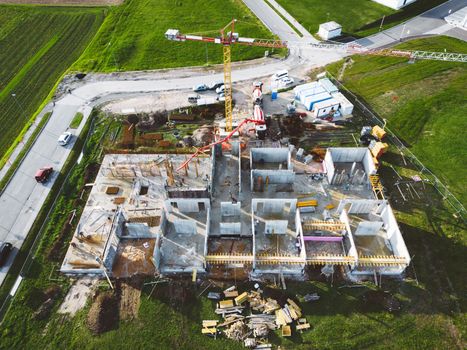 Aerial view of construction site somewhere in the country side of Slovenia.