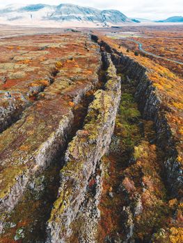 Aerial view of Thingvellir National Park - famous area in Iceland right on the spot where the Atlantic tectonic plates meets. UNESCO World Heritage Site, western Iceland, and site of the Althing. High quality photo