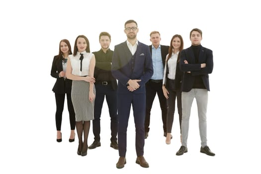 in full growth. group of diverse young people standing together. isolated on a white background.