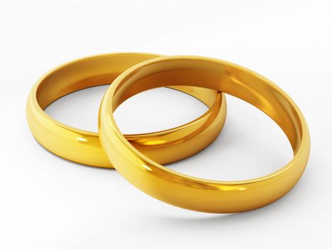 Golden wedding rings. 3D illustration.