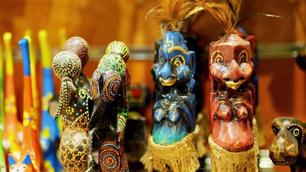 close-up, various souvenirs made of stone, wood, glass and metal, in the gift shop for tourists. High quality photo