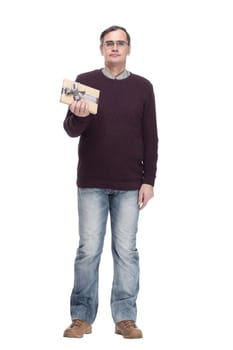 casual man with gift box. isolated on a white background.