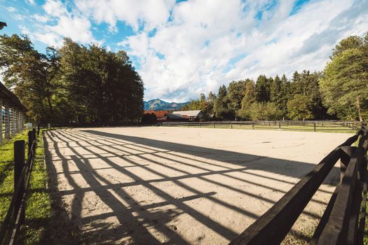 At the horse ranch on a beautiful sunny summer day. Neatly taken care of, beautifully arranges horse ranch somewhere in Slovenia. 