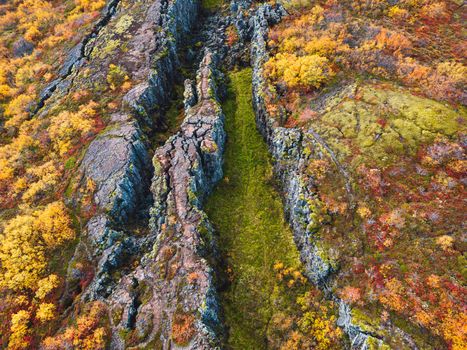 Aerial view of Thingvellir National Park - famous area in Iceland right on the spot where the Atlantic tectonic plates meets. UNESCO World Heritage Site, western Iceland, and site of the Althing. High quality photo