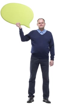 in full growth. Mature man with a speech bubble. isolated on a white background.