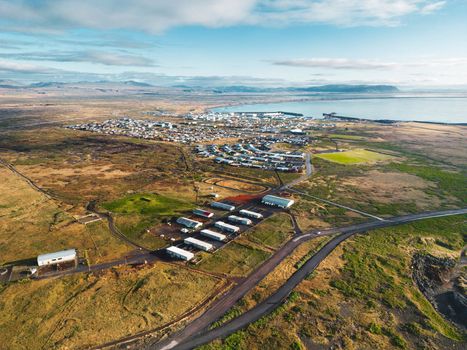 Fish town by the sea in Iceland on a sunny autumn day.