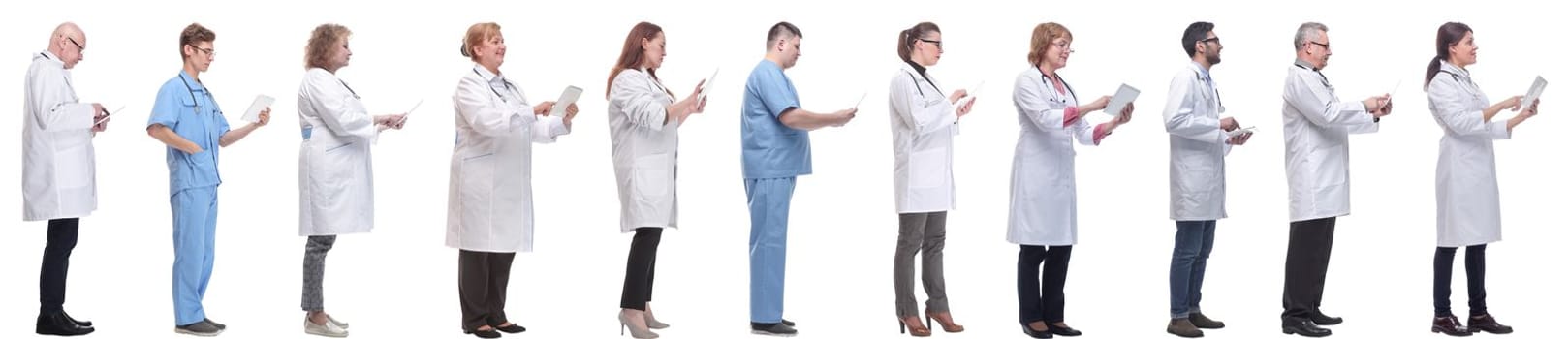 group of doctors with clipboard isolated on white background