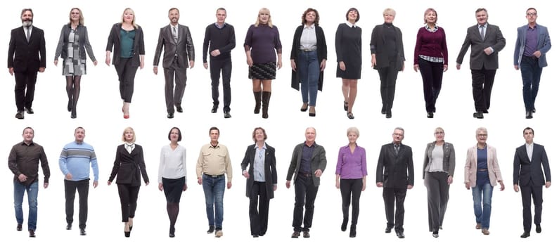 group of successful business people in motion isolated on white background