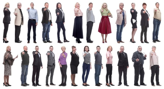 group of business people showing finger at camera isolated on white background