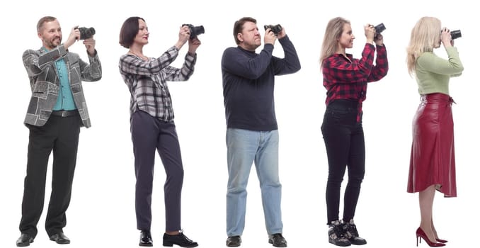 collage of group of photographers in profile isolated on white background