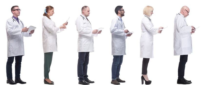 group of doctors with clipboard isolated on white background