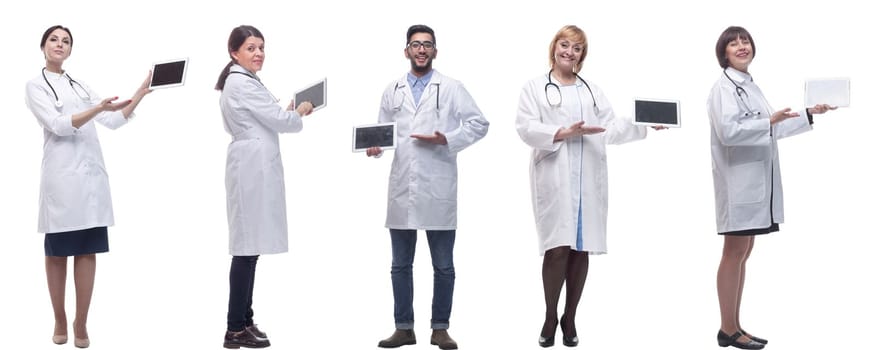 group of doctors with clipboard isolated on white background