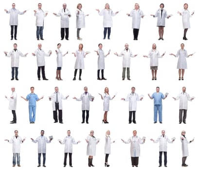 group of doctors with clipboard isolated on white background